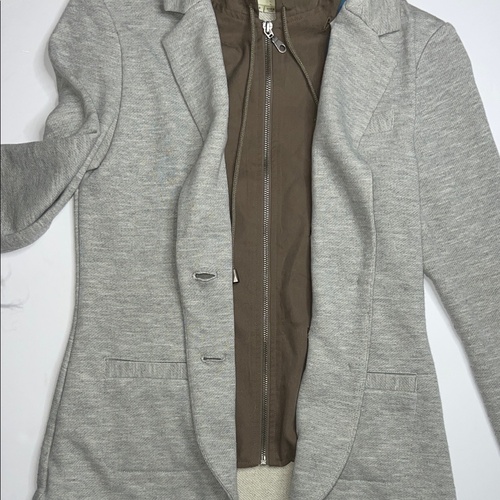 Elevenses Anthropologie Gray and Brown Jacket - Picture 6 of 9